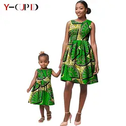 African Print Long Dresses for Women and Girls Dashiki Ankara Mother Outfits Matching Daughter Clothes Dress Bazin Riche 24F5002