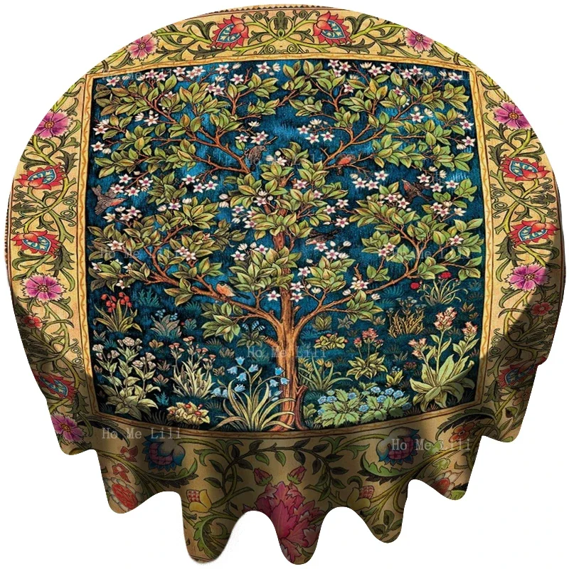 William Morris Tree Of Life Sprouting Thick Entwined Flowers Mille Fleurs Round Tablecloth By Ho Me Lili Decoration Kitchen