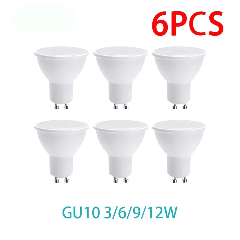 6PCS ledowa żarówka reflektorowa 220V 3W 6W 9W 12W GU10 180 stopni kąt świecenia lampa ledowa do żarówka dekoracyjna domowego