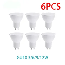 6PCS ledowa żarówka reflektorowa 220V 3W 6W 9W 12W GU10 180 stopni kąt świecenia lampa ledowa do żarówka dekoracyjna domowego