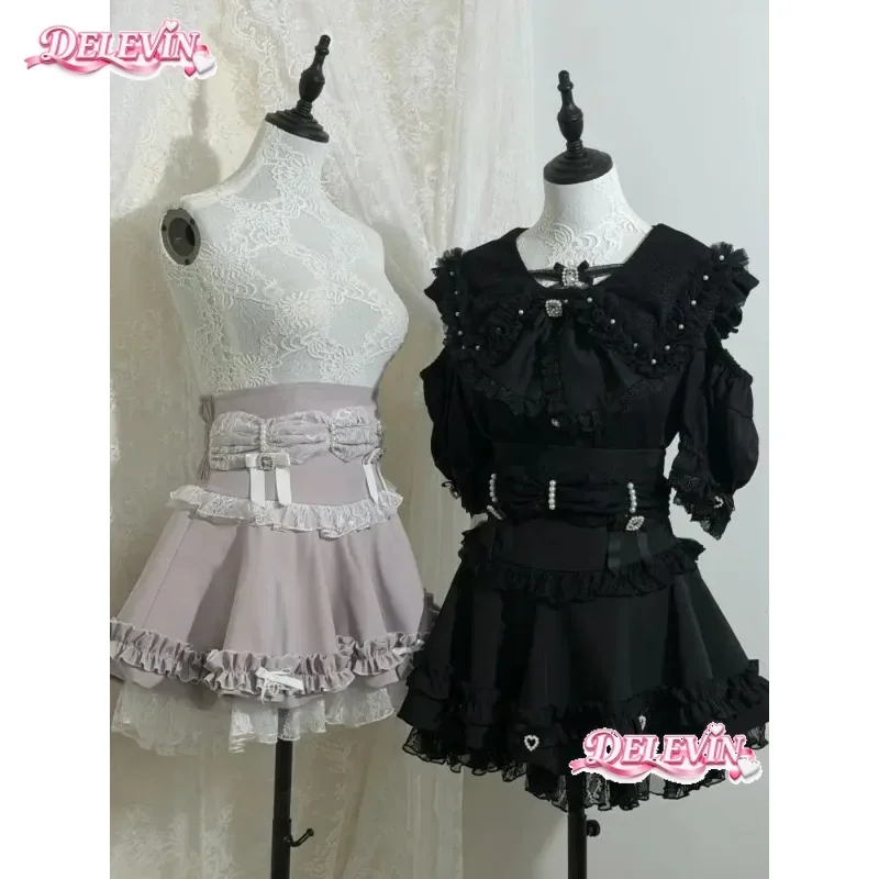 Japanese Style Bud Suit High Waist Sweet Lolita Mini Skirt Autumn New Kawaii Sweet Bow Temperament Princess Short Skirt Women