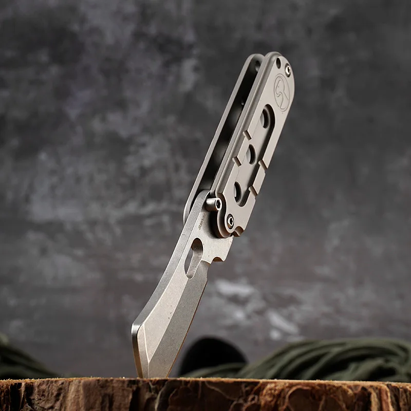 S35VN Blade Titanium Alloy Folding Knife EDC Portable Utility Knife Keychain Necklace Outdoor Hunting Self-defense Tool Gif