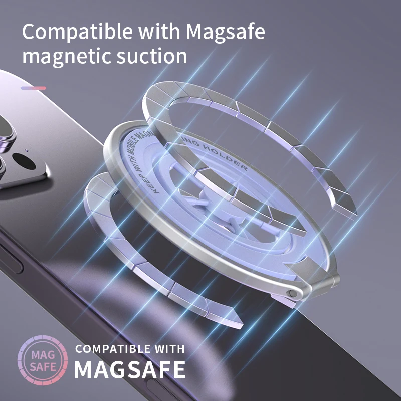 Magnetischer tragbarer Telefonhalter für Magsafe-Halterung, Ring und Ständer, 2-in-1, universeller faltbarer Desktop-Halter aus Metall für Smartphones