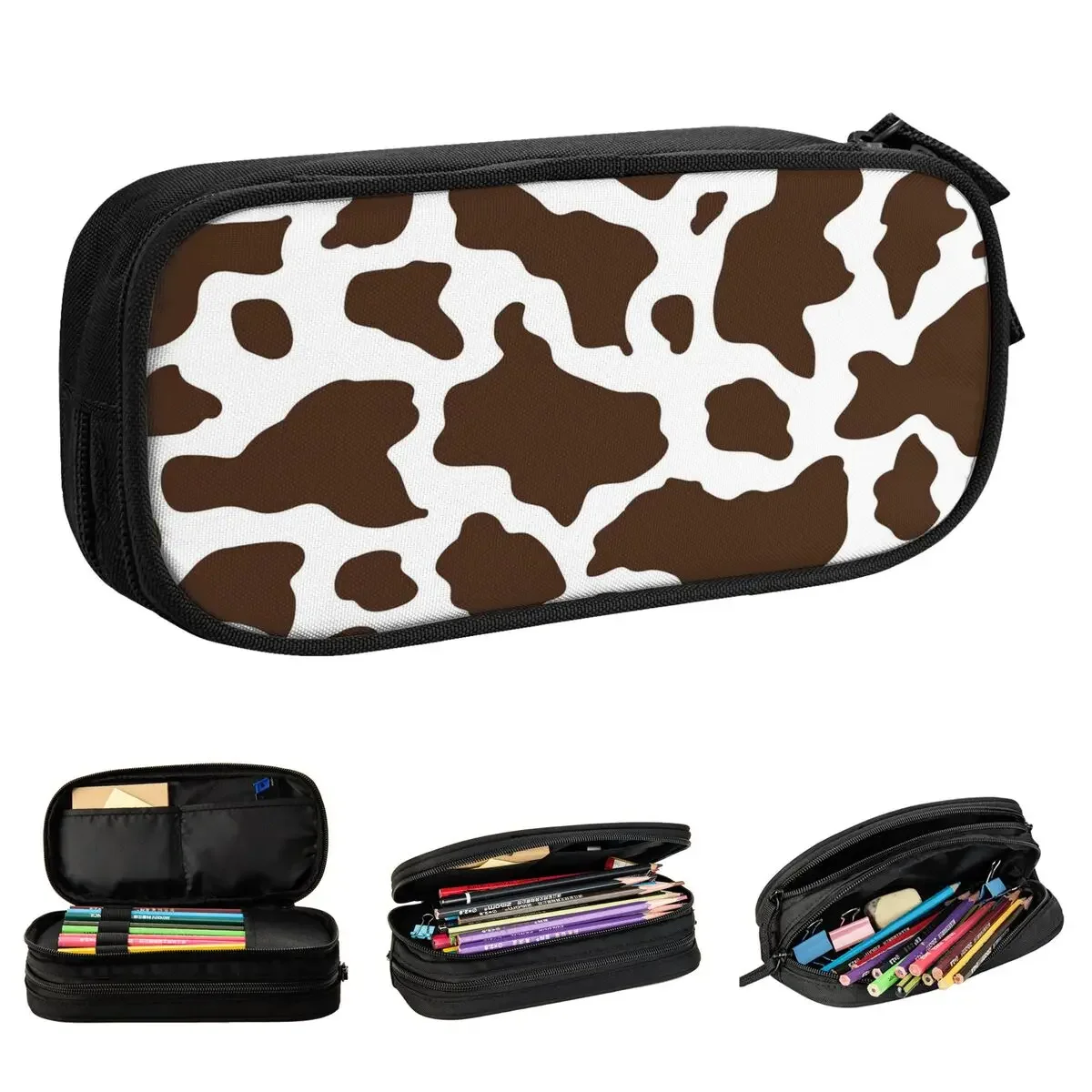 Cow Pencil Cases Black And White Animal Skin Pen Box Bag Student Big Capacity School Supplies Gift Pencilcases