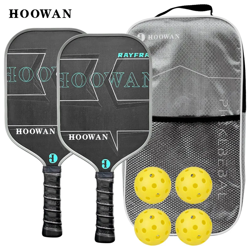 HOOWAN RAYFRA Pickleball Paddle Juego de 2 raquetas de Pickleball de carbono completo, 4 bolas duraderas para exteriores y 1 bolsa de funda de Paleta portátil