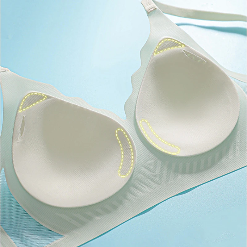 Women's Small Chest Gathering Bra Thin Style Comfortable Breathable Lingerie Solid Color Wireless Semi Fixed Cup Underwear