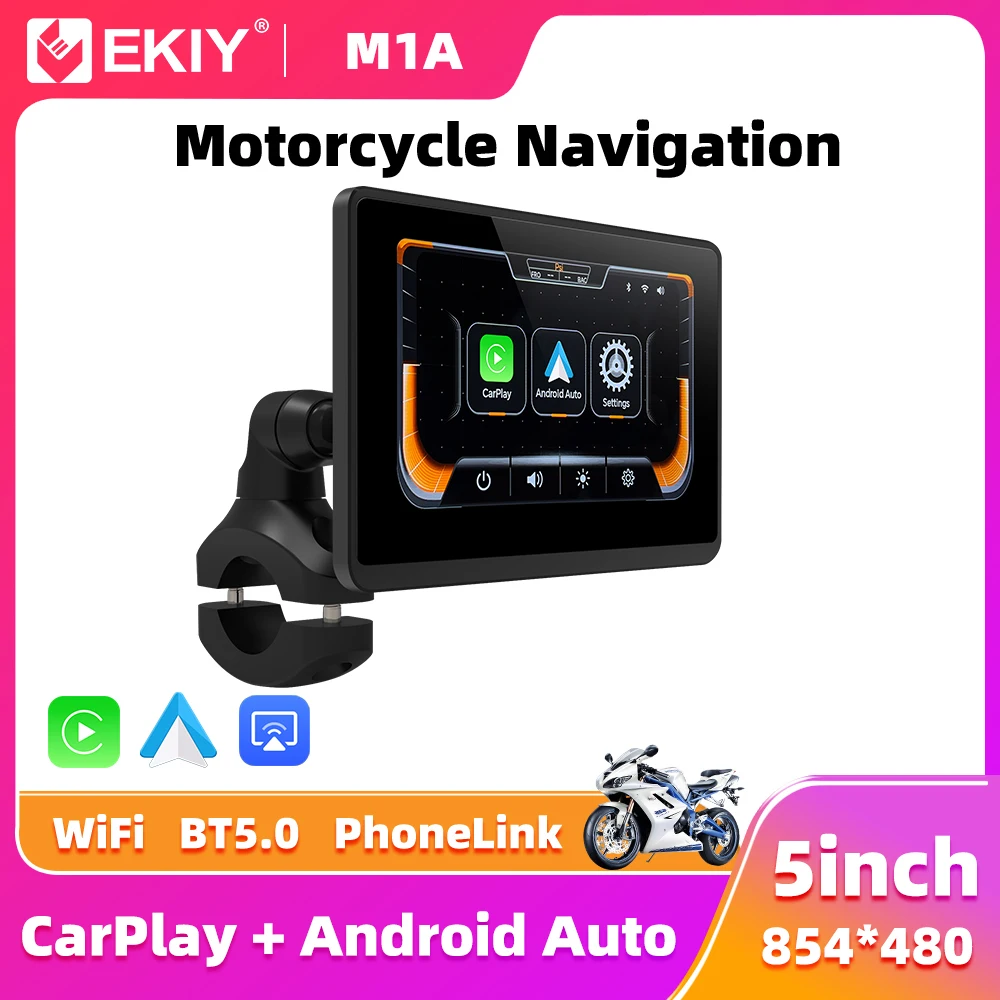 

EKIY 5.0" Portable Digital Motorcycle Dashboard GPS Navigation Removable Display Screen TPMS Wireless CarPlay Moto Android Auto
