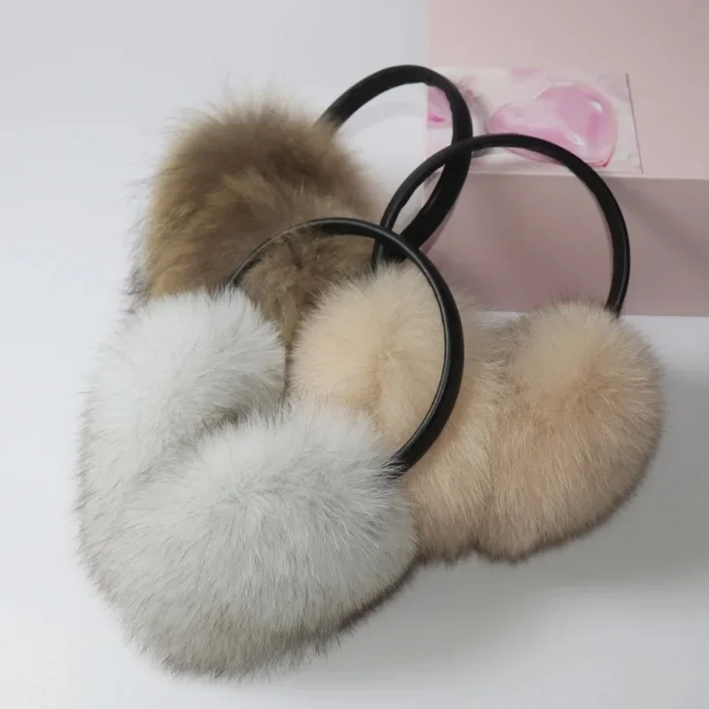 Hot Sale Winter Women Luxury Real Fox Fur Earmuffs Natural Warm Fox Fur Earmuff Cute Oversized Fluffy Genuine Fox Fur Earmuffs