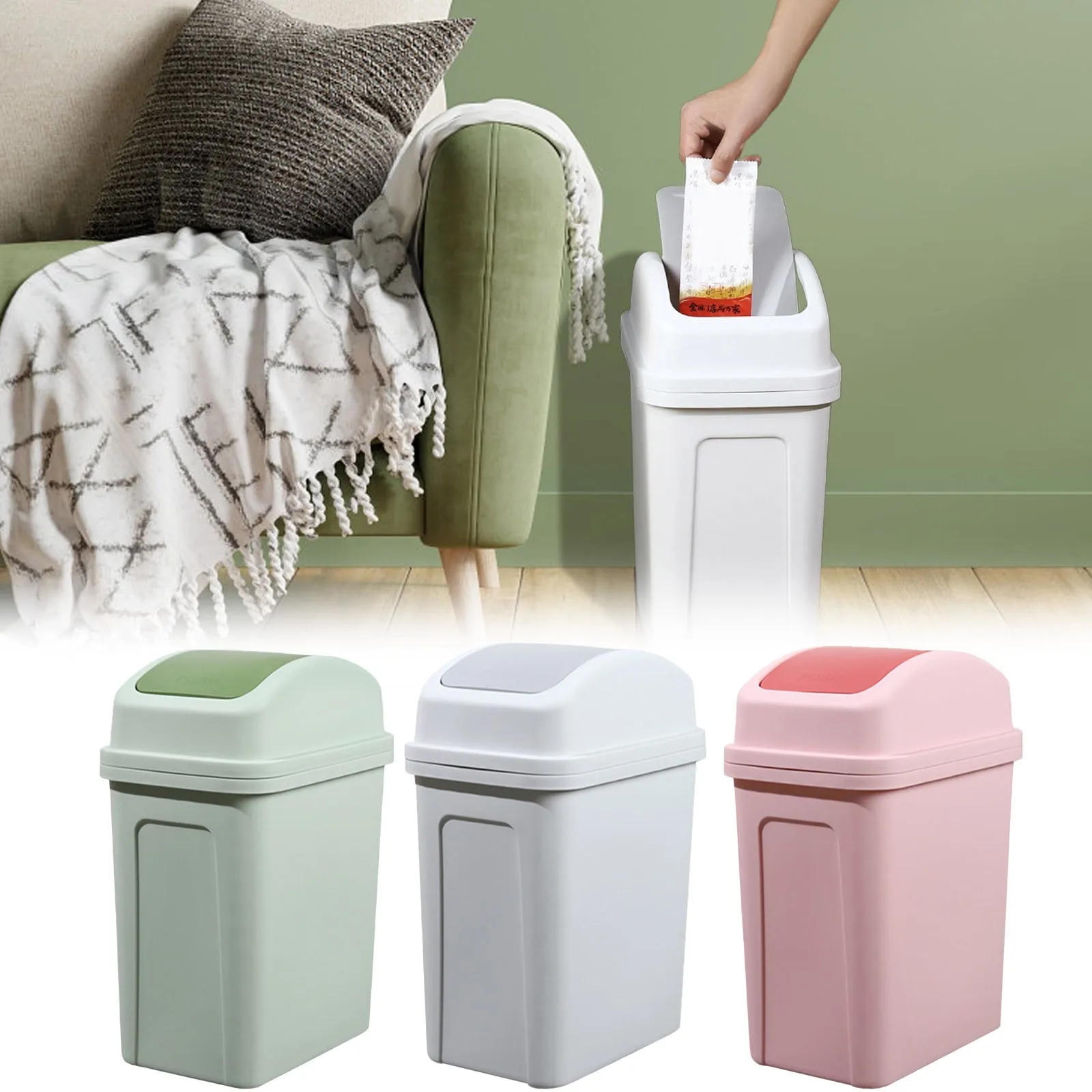 Kitchen Trash Can Plastic Swing Top Garbage Buckets Creative Covered Kitchen Living Room Trash Can Flip Sundries Buckets