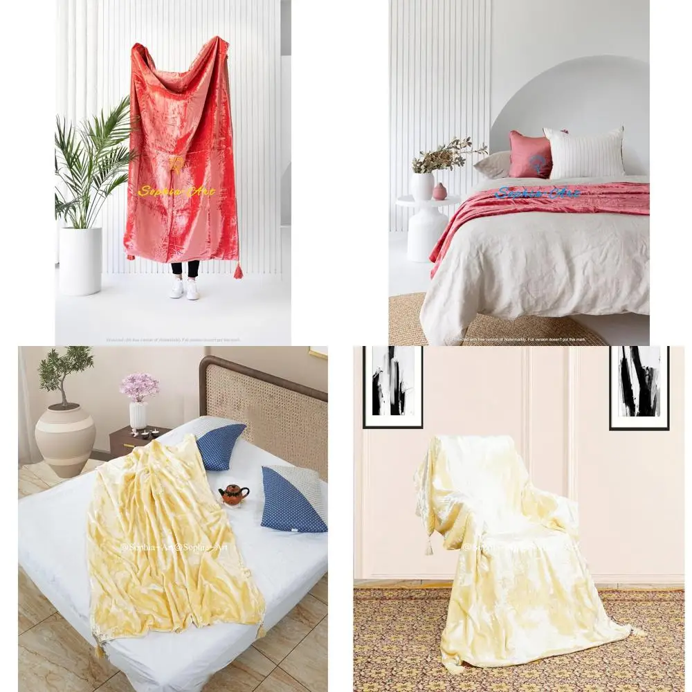

Luxury Crushed Velvet Throw Blanket with Tassels - Soft Sofa Bed Warm Boho Cozy Plush Lightweight Pet-Friendly