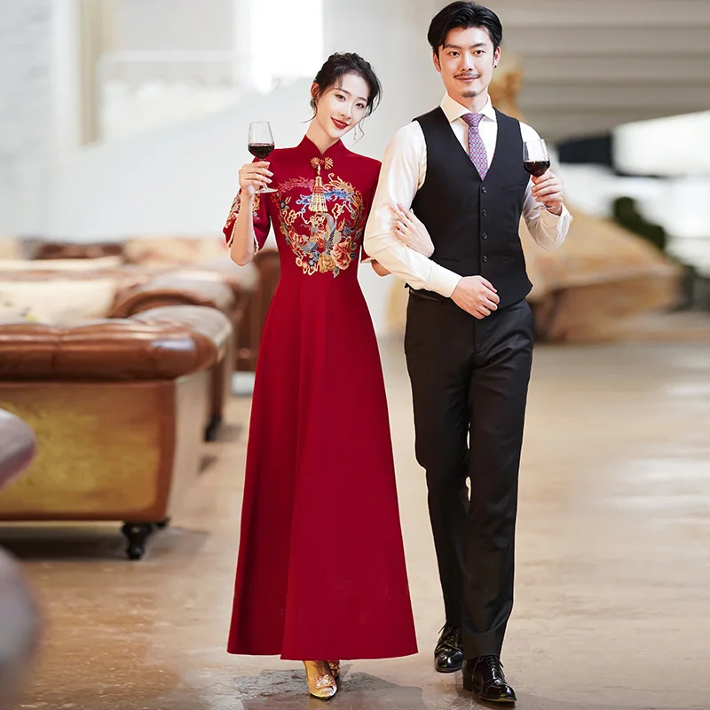 Chinese Cheongsam Wedding Toast Dress Female Bride New Spring Engagement Thank You Banquet Arm Covering