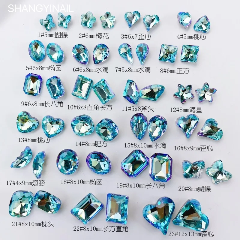 

50Pcs Mixed Nail Art Blue Series Sparkle Rhinestones Quality Glass Many Shapes DIY Nail Stones Crafts For Manicure Nail Supply