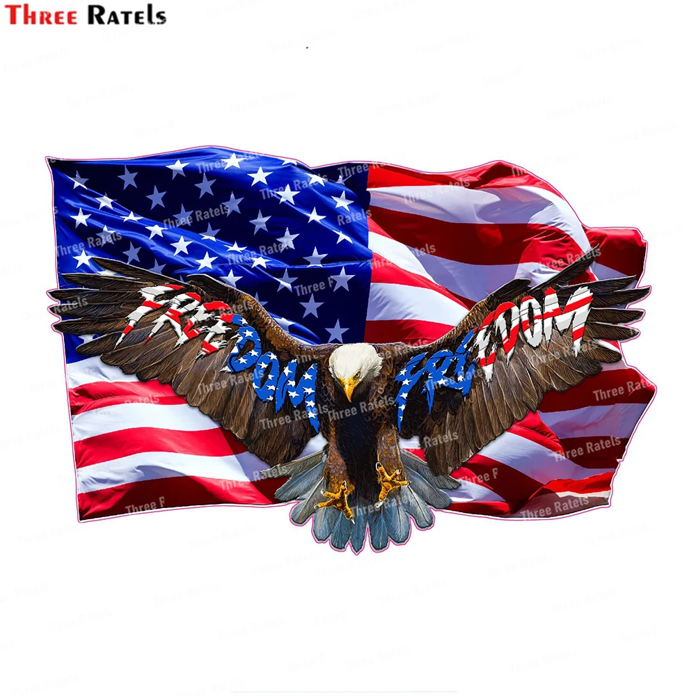 Three Ratels L282 American Flag Bald Eagle Black Flag Worn Decal For Laptop Skateboard Luggage Home Decoration Wall Decals