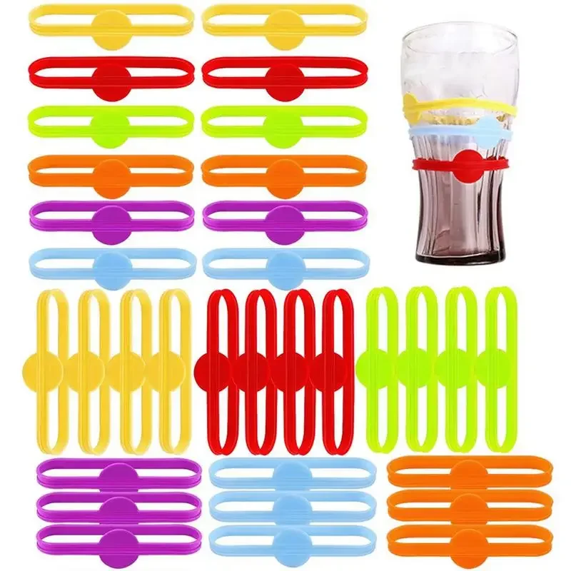 6/12/24/36Pcs Drink Marker Wine Glass Silicone Strip Tag Marker Reusable Beverage Wine Glass Mark Glass Silicone Strip Marker