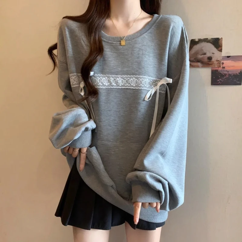 

Sweet Preppy Style Lace Stitching Long-sleeved Sweatshirt for Women