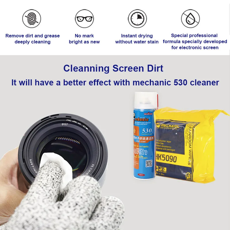 MECHANIC HK5090 Dust Free Cloth 4 inch 10*10cm Super Soft LCD Screen Cleanroom Wiper for Mobile Phone Pad Tablet Camera Cleaning