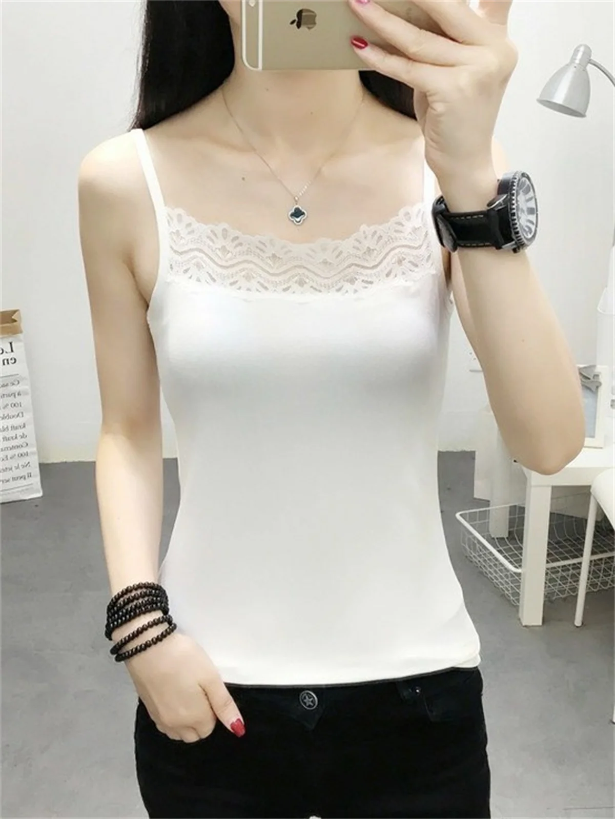 Casual Vintage Spaghetti Strap Summer Solid Tank Tops Sleeveless Slim Fitted Tops With Lace Underwear Cami Tops Shirt for Women