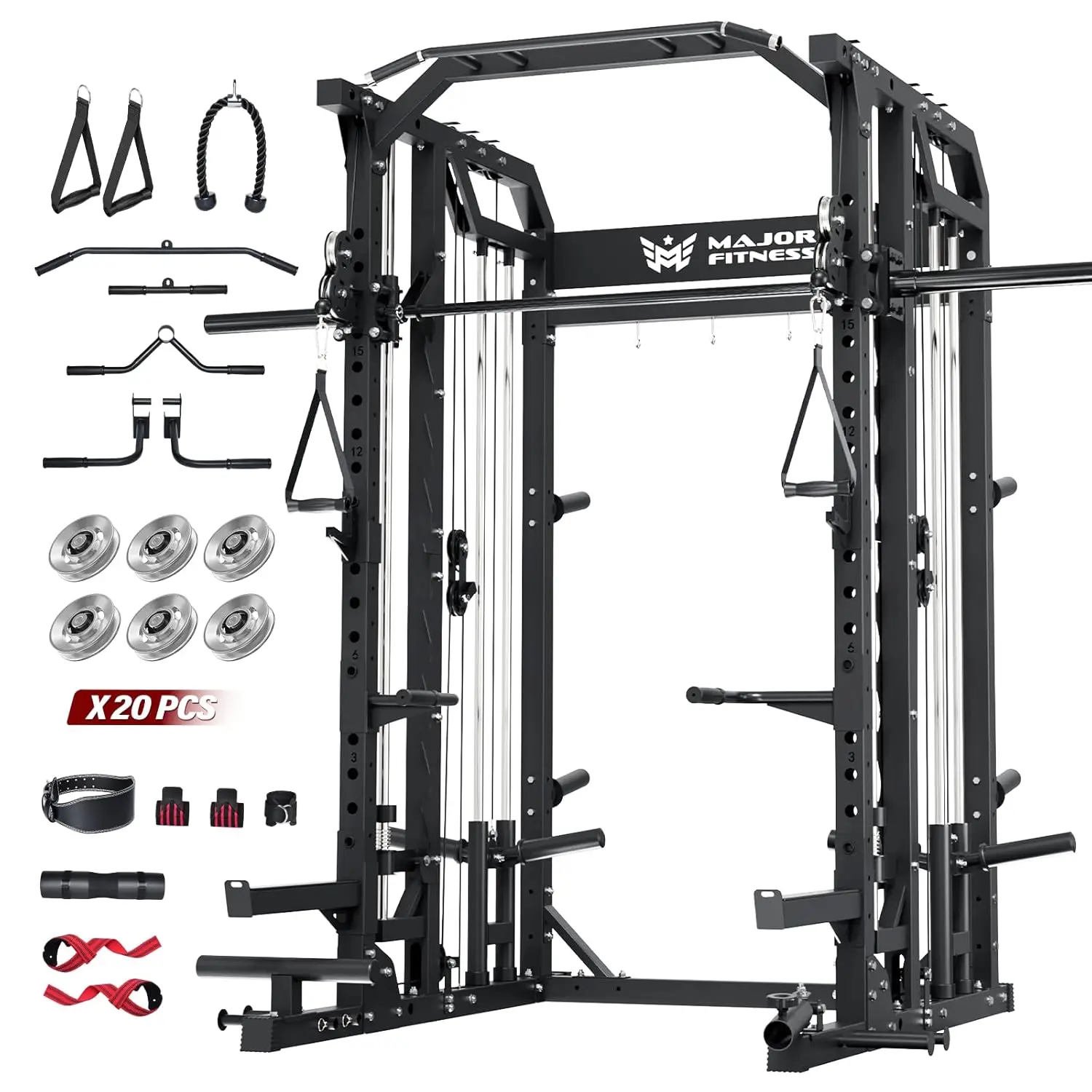 Smith Machine Home Gym Squat Rack Pulley Bar Dual LAT Pull-Down Cable Crossover Full Body Workout 300lb, Custom