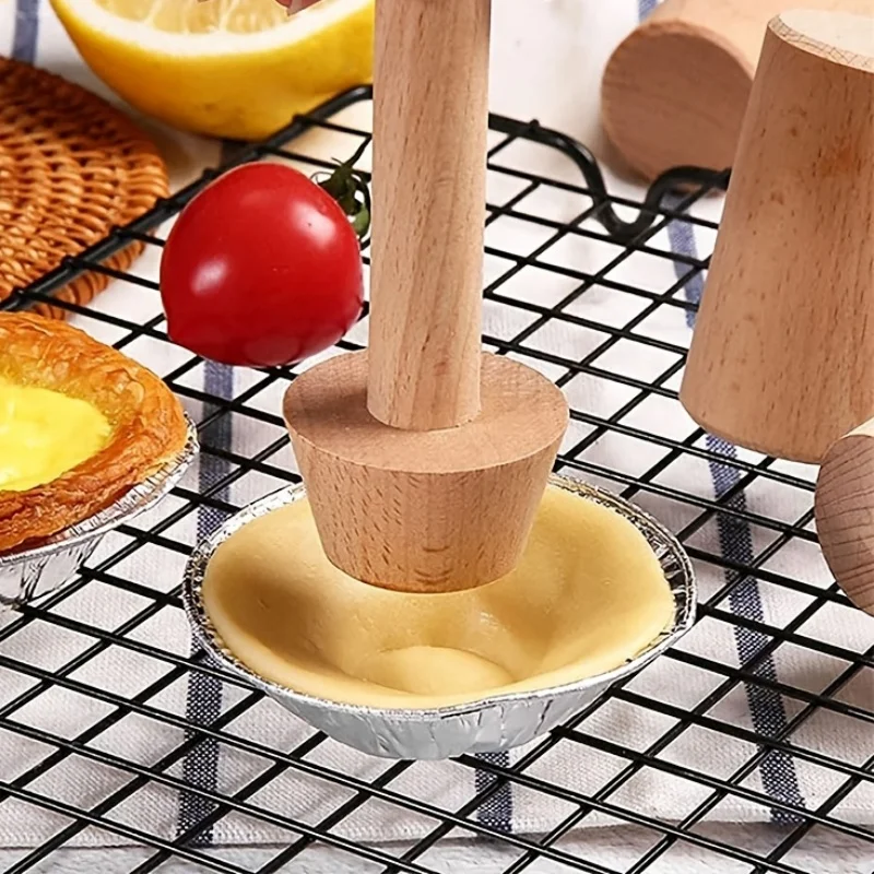 Dual-End Wooden Egg Tart Mold Premium Rolling Pin Set Perfect for Pies Pastries Baking Bottom Mold Food Prep Service Equipment