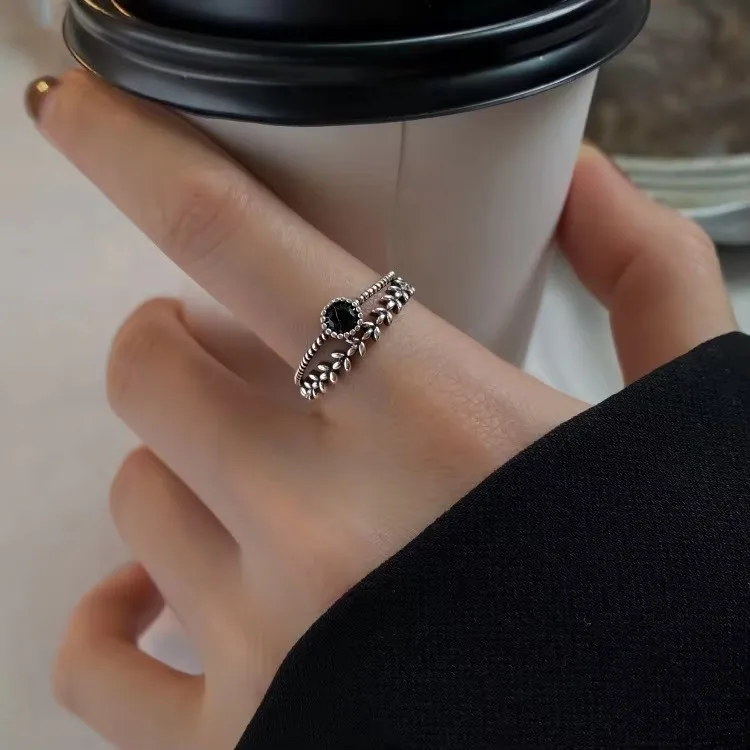 VENTFILLE Blumen-Spitzenring aus 925er-Sterlingsilber, koreanische Mode, Öffnung mit eingelegtem CZ, verstellbare Ringe, Valentinstagsgeschenk