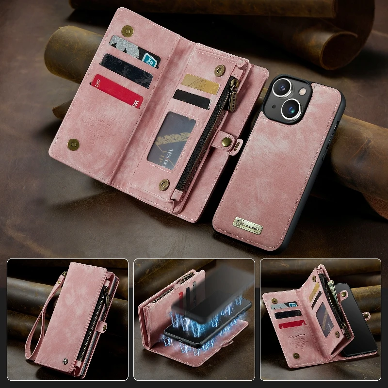 

Magnetic Flip Wallet Card Slots Phone Cover For iPhone 16 15 Pro 14 Plus 13 12 11 Pro XR X XS Max 6 7 8Plus SE3 SE2 With Lanyard