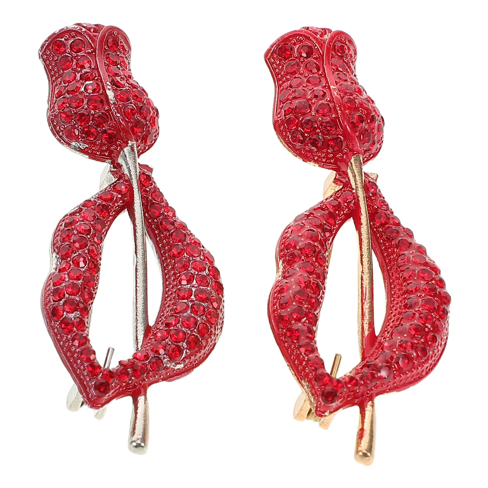 

2pcs Women Brooches Red Lip Brooch Pin Elegant Rose Flower Lapel Pins Luxury Decorative Brooch Scarf Pin Wedding Party Valentine