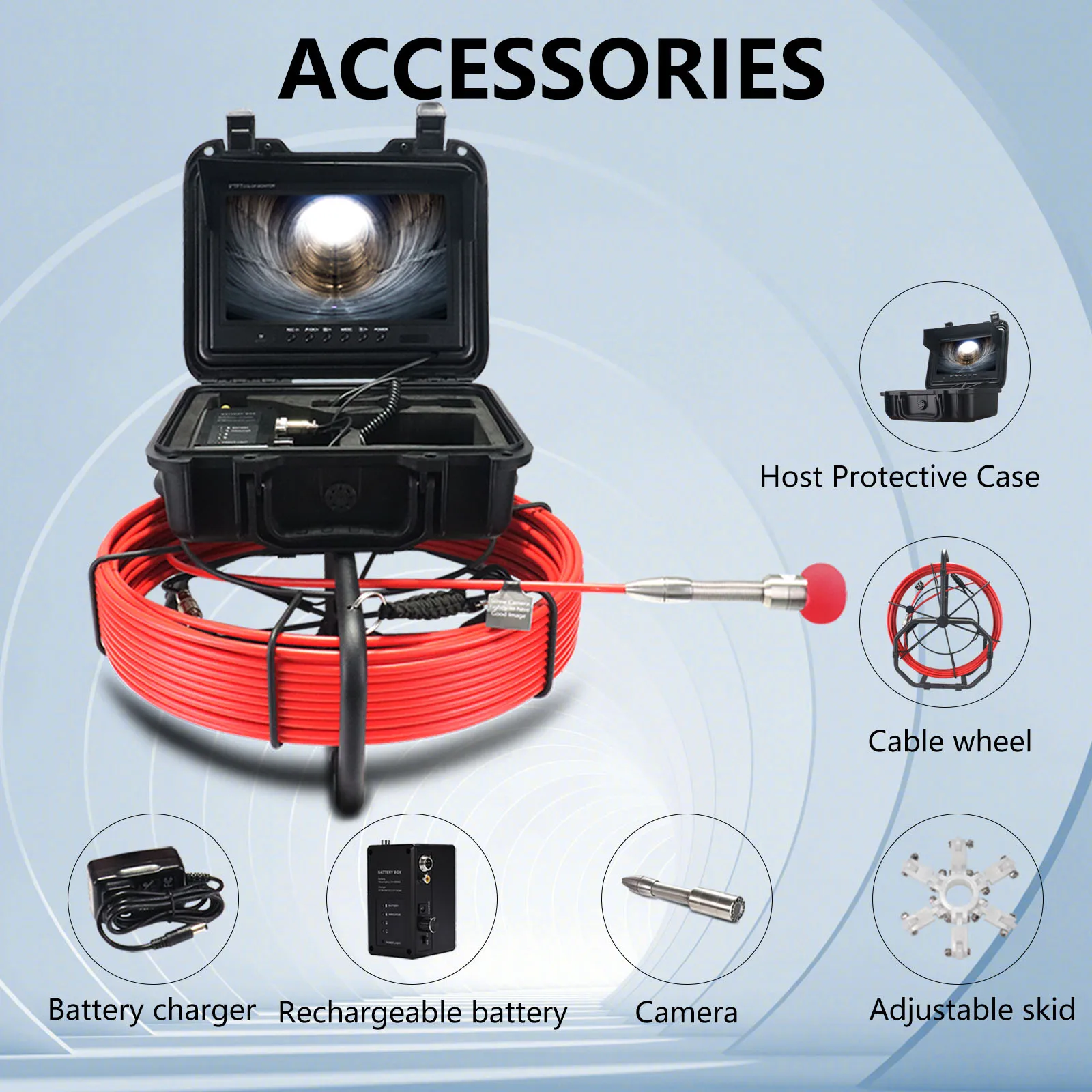 مصنع مقاوم للماء IP68 9 بوصة كاميرا فحص استنزاف Borescope الصناعية مع ضوء لاستنزاف أنابيب الصرف الصحي