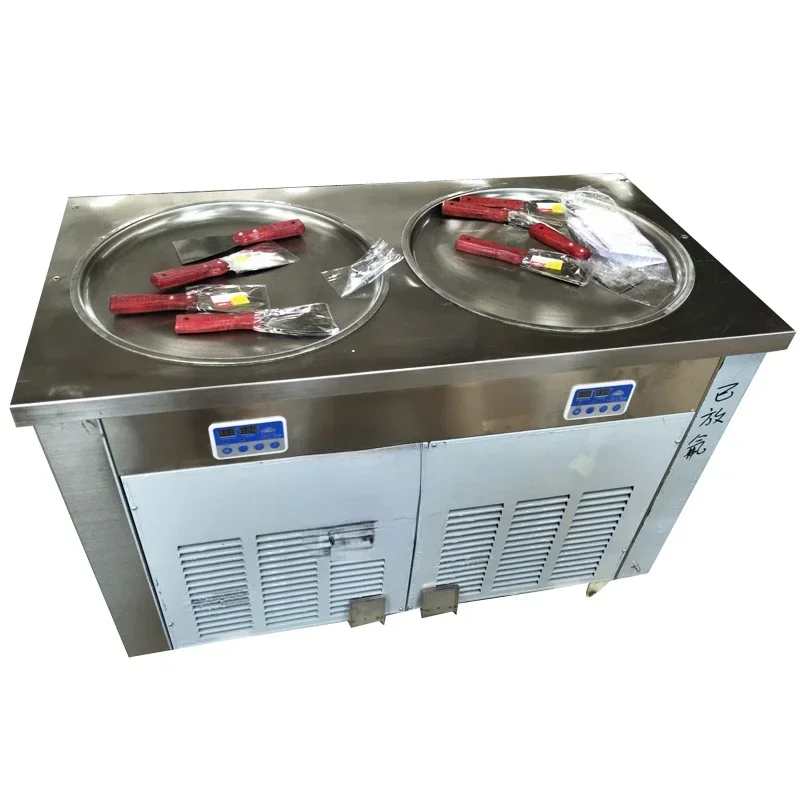 Commercial fry ice cream roll machine Thailand style double pan fried ice cream machine philippines factory price