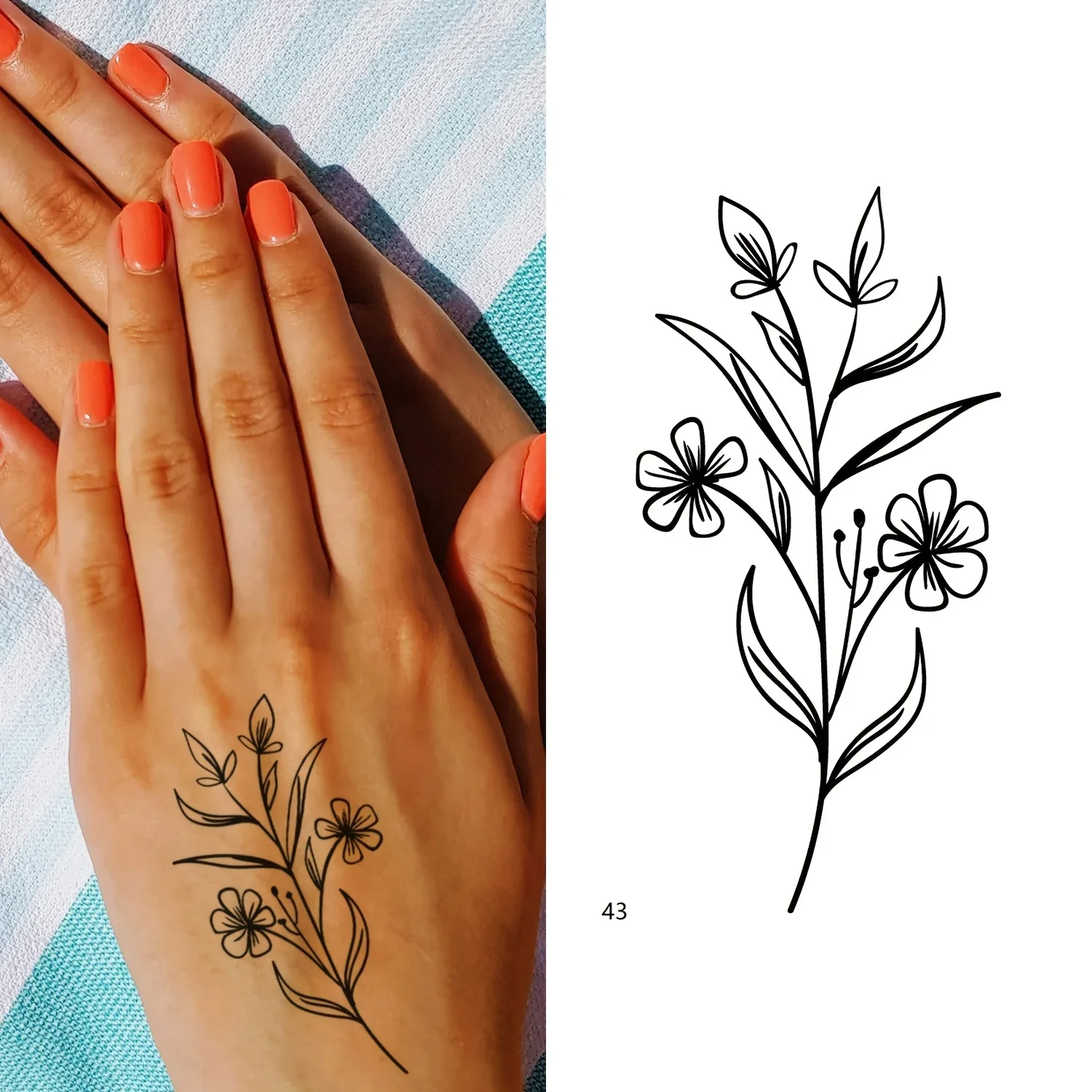 60pcs Sample Plain Flower Temporary Tattoos for Women Girl Floral Bouquet Rose Magritte Small Tattoo Sticker Decor Wrist Ankle