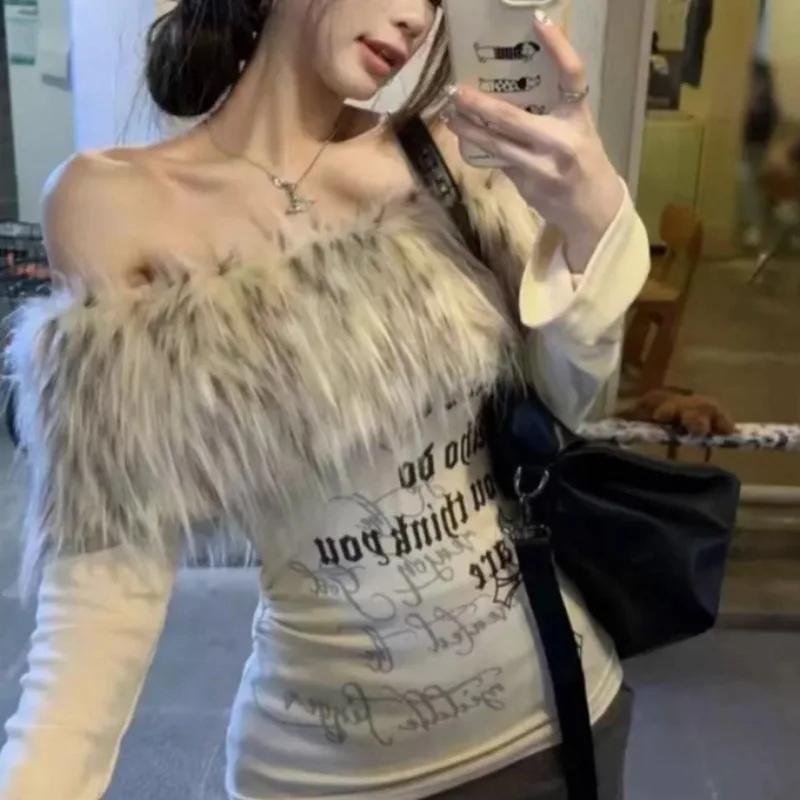 

Fall Winter Women Japan Fashion Coquette Slash Neck T-Shirts Shoujo Girl Tee Tops Design 2000s Aesthetic Vintage Old Money Y2k