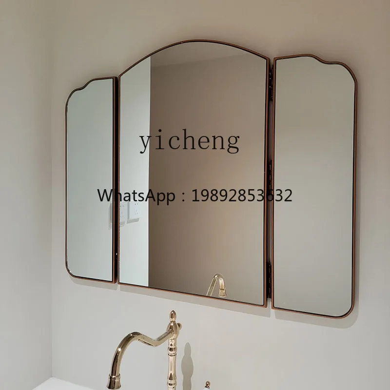 feng shui tri-fold mirror retro wall-mounted bathroom mirror desktop foldable dressing creative decorative mirror
