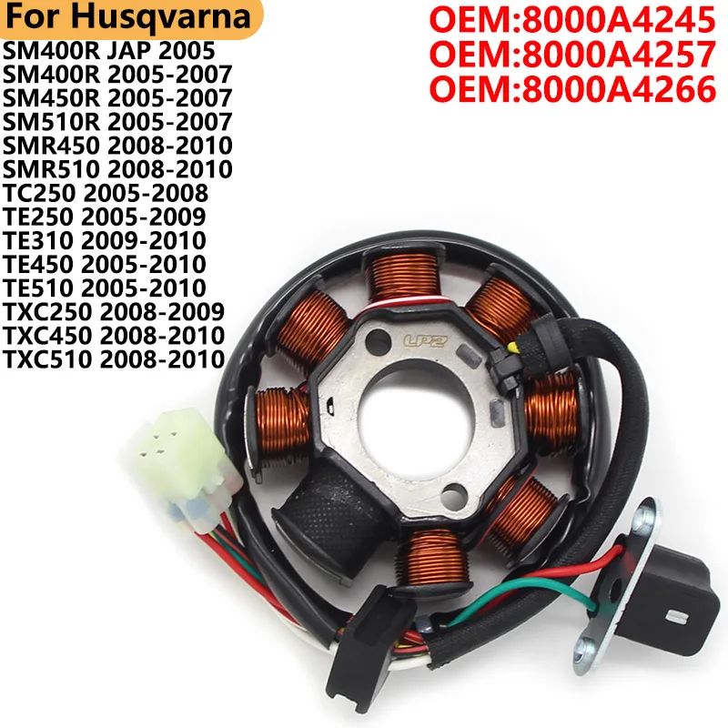 

Stator Coil For Husqvarna TC TE TXC 250 450 510 310 / SM400R SM450R SM510R / SMR450 SMR450R SMR510 SMR530R / 8000A4245