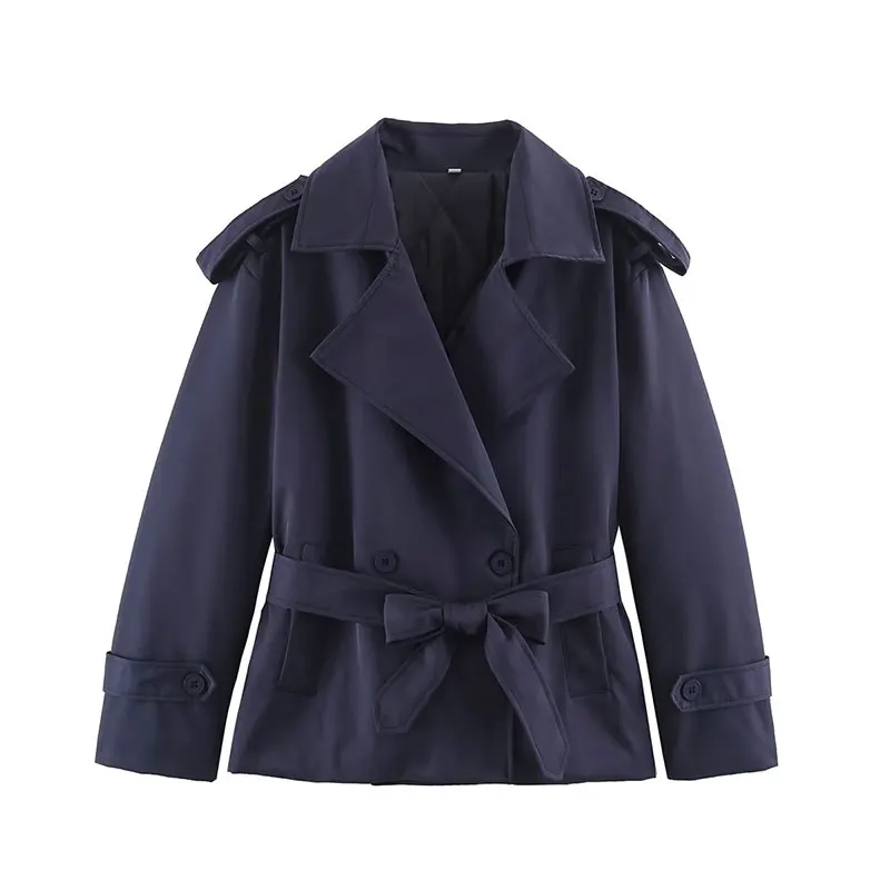 Nlzgmsj 2026 Autumn Winter Women Belted Short Padded Trench Coat Double Breasted Lapel Warm Quilted Cotton Jacket Outerwear