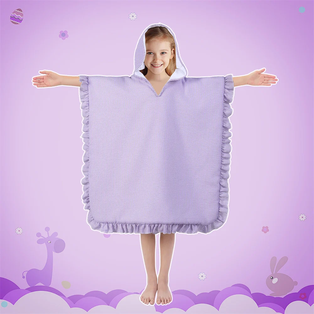 Ruffle Hooded Towel Stripe Seersucker Blanket Teens Bath Beach Swim Pool Cover Up Absorbent For Man And Women