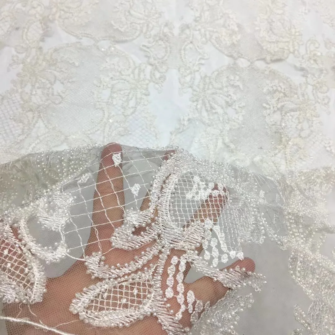 

African Lace Fabric 5 Yards 2023 Dubai Mesh Sequins Tulle Beaded Embroidery Lace Material Sewing for Wedding Party Dress AXX5657