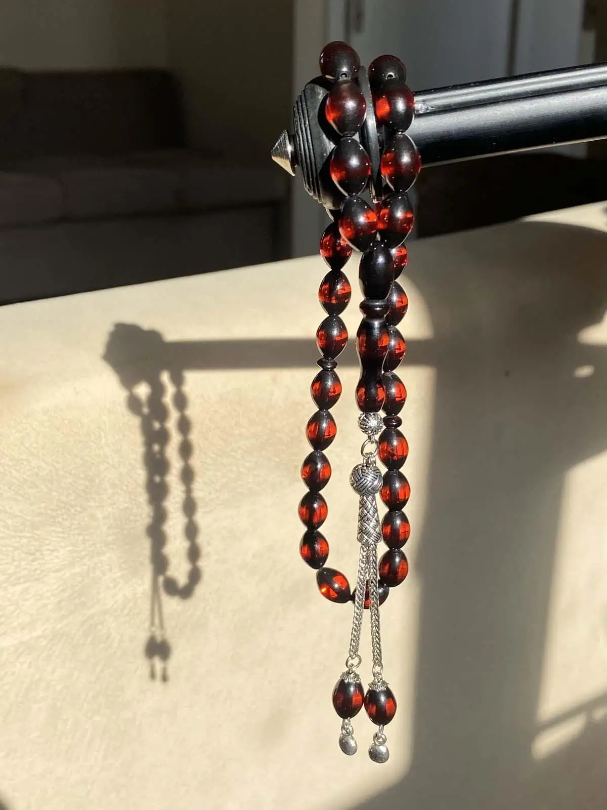 Pres Amber Rosary Round Cut Vernier Red Color Metal Tassels