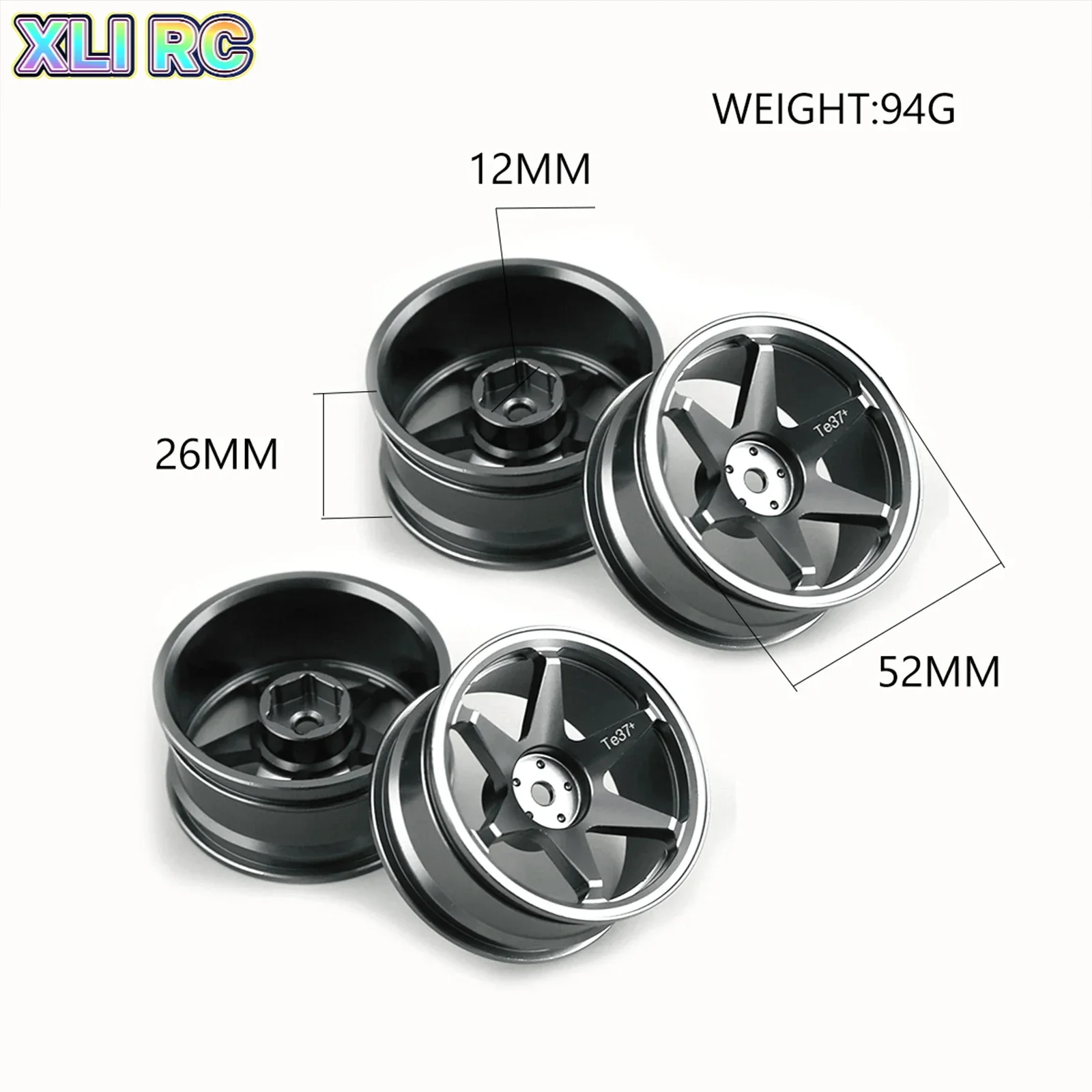 4Pcs 1/10 RC Drift Wheels 52mm Aluminum Alloy Wheel Rims 12mm Hex Fit HSP Tamiya HPI Kyosho Sakura On-Road Car