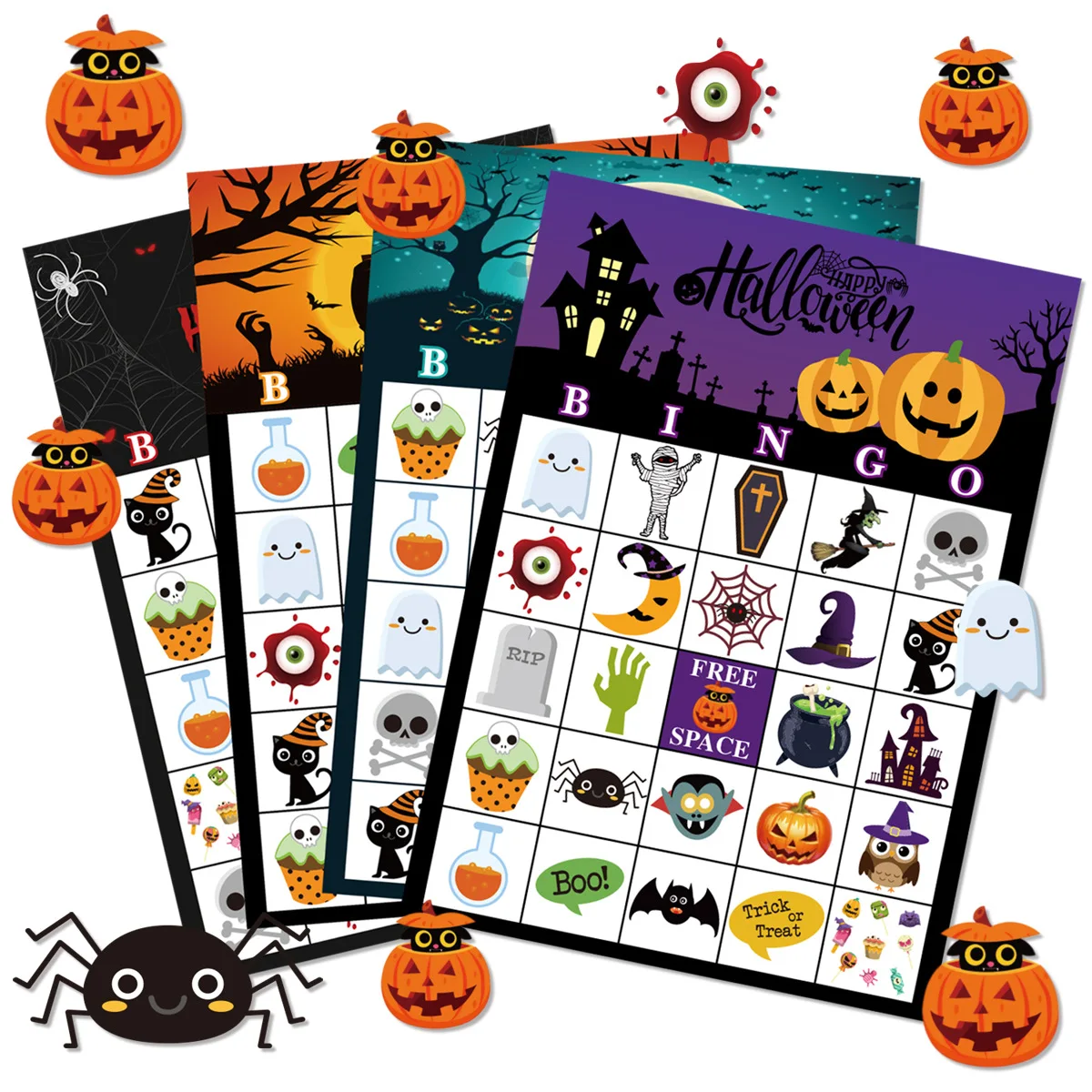 1 zestaw kart do gry na biurko z kreskówek Halloween Bingo dla 24 graczy Klasa rodzinna Dekoracja na imprezę z motywem Halloween