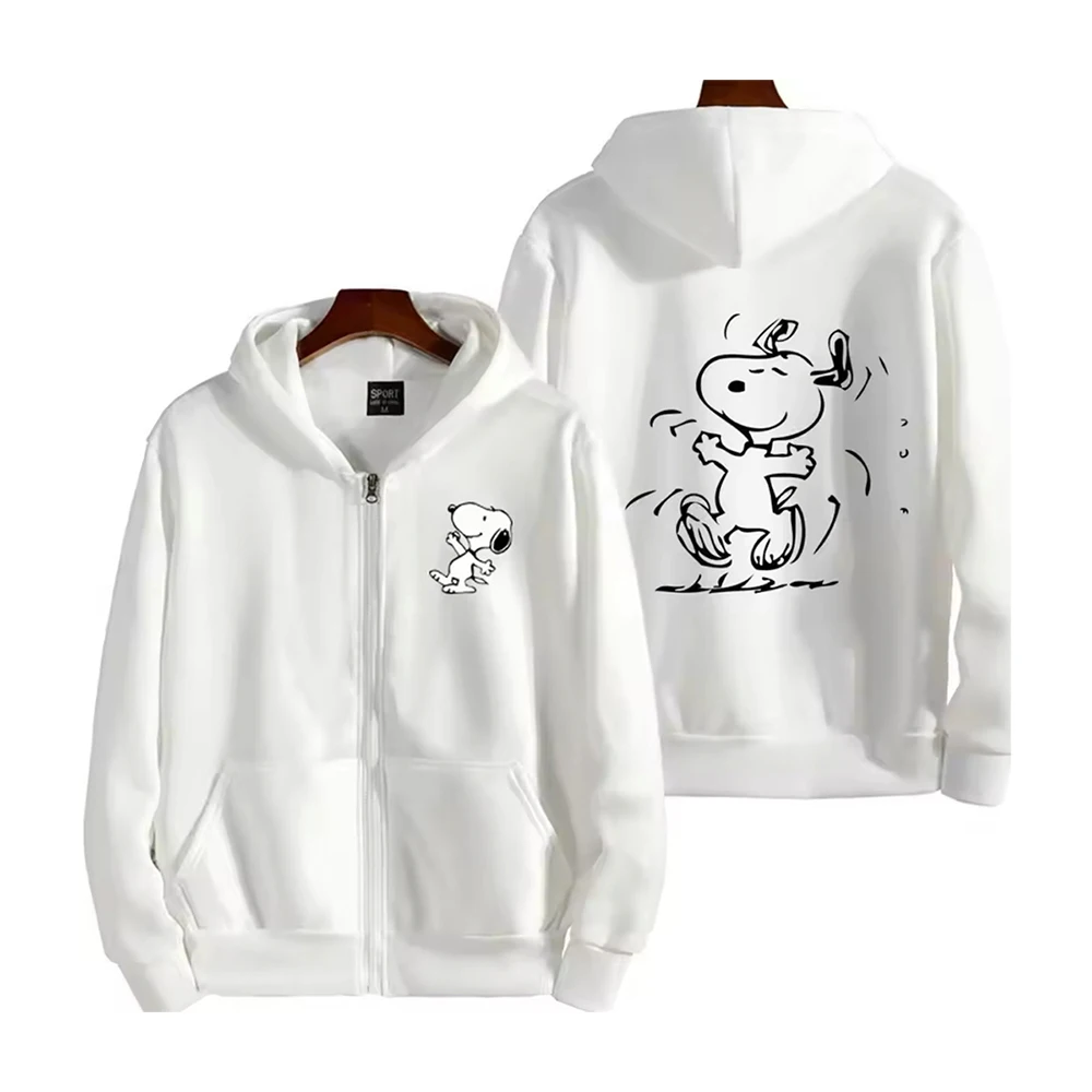 Snoopy Black Zip Up Hoodie Men Cartoon Dog Front Chest Back Print Zipper Sweatshirt Hooded Jacket Casual Streetwear for Teens