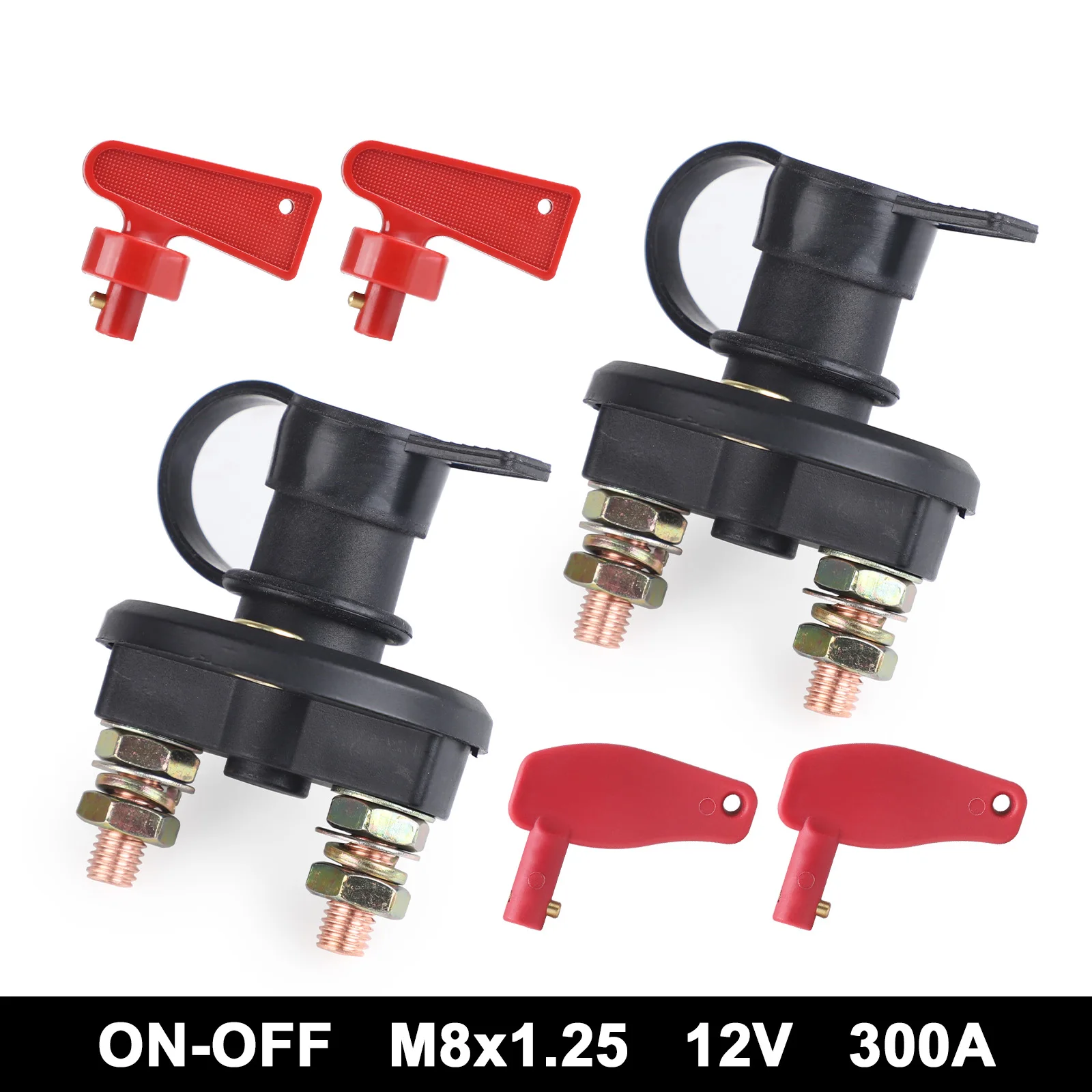 

2PCS Black 2 Position Battery Isolator Waterproof Disconnect Kill Switch With 4 Red Keys For 12v/24v Automotive and Marine Boat