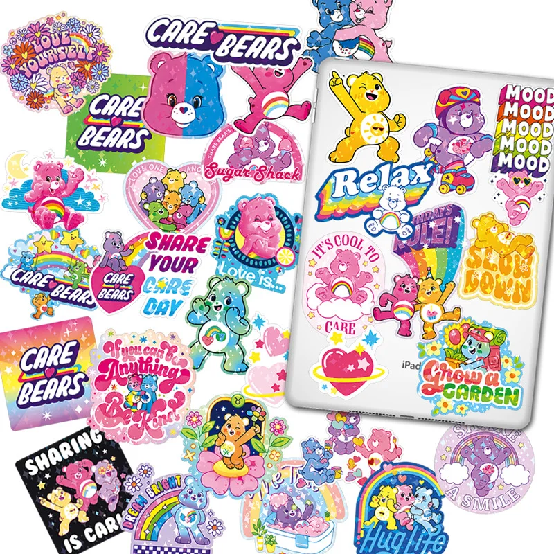 Genuine 2024 New Super Cool Large Size 32pcs Cute Carebear Waterproof Suitcase Colorful Stickers (see Video for Details)