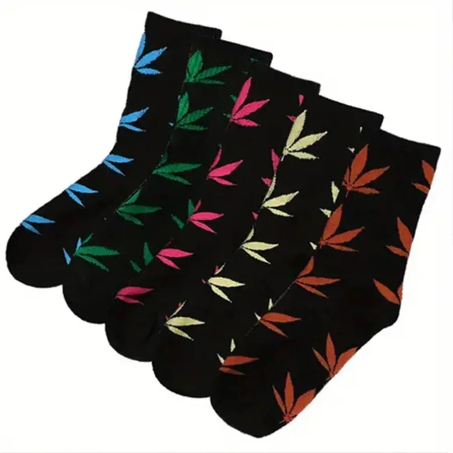 

5pcs Women's Socks Maple Leaves Socks Sports High Cylinder Socks Absorb Sweat Prevent Odor Breathable Socks For Women