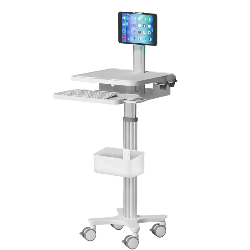 ABS Hospital Medical Ipad Trolley Plastic Workstation Adjustable Pneumatic Ipad Trolley Medical Trolley