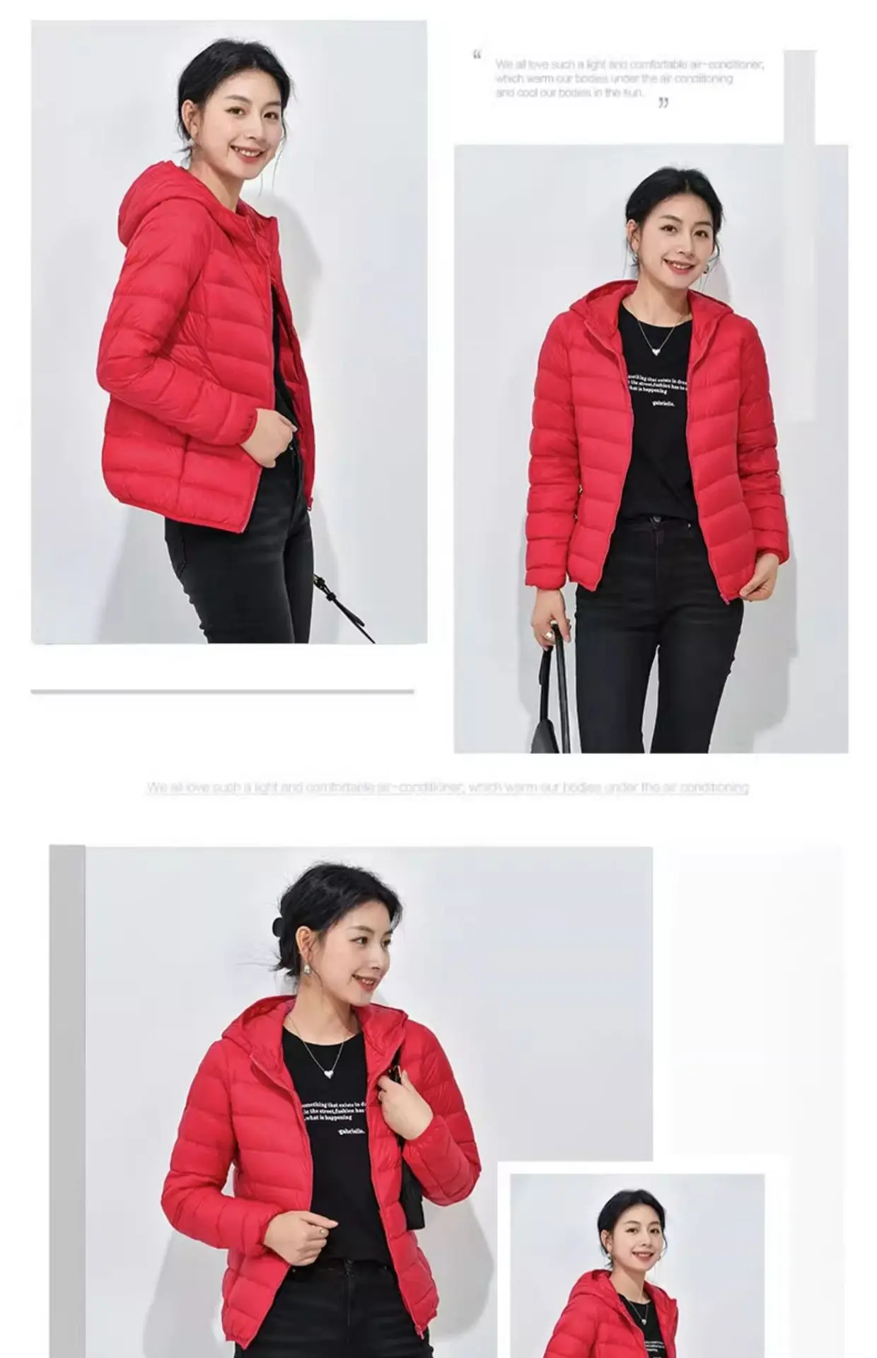 Women's Lightweight Casual Hooded Down Jacket Autumn Winter Minimalist Short Down Coats Female Solid Color Zipper Warm Outerwear