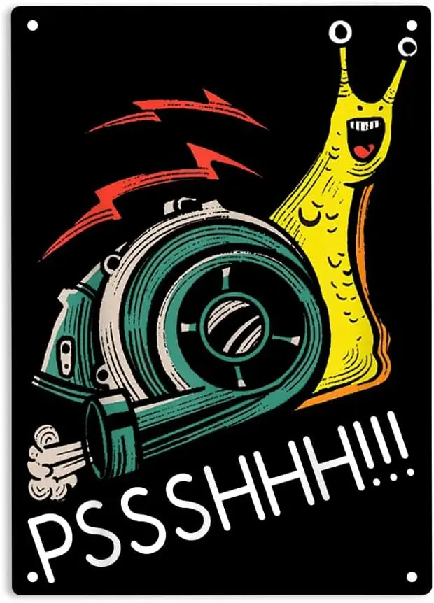 Snail Funny Turbo Boost Racing Sign Metal Tin Sign, Pshh Poster for Home Office Garden Bars Pub Man Cave Wall Decor Plaque Sign