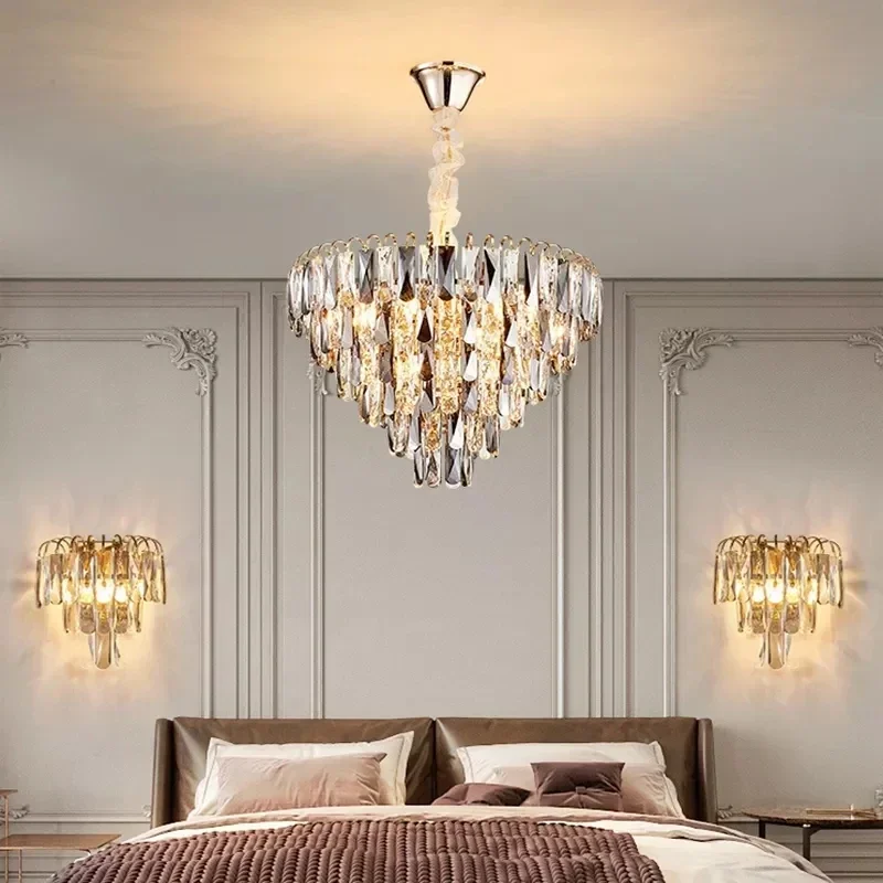 Gold Modern Chandelier Lighting for Living Room Luxury Round Crystal Lamp Home Decoration Chain Led Crystal Light Fixtures