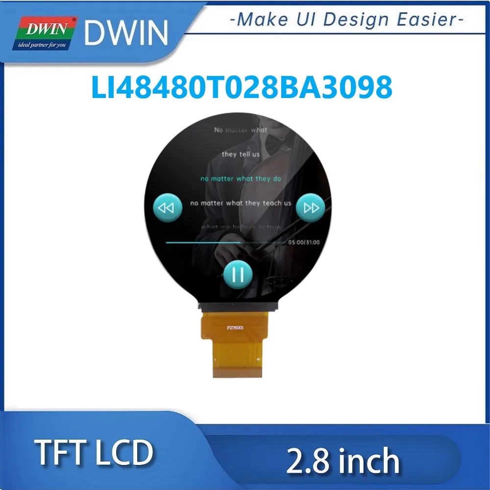 

DWIN 2.8 Inch 480x480 Circular IPS TFT LCD Module RGB 24bit 300 Bright OCA Bonding Capacitive Touch Screen LI48480T028BA3098