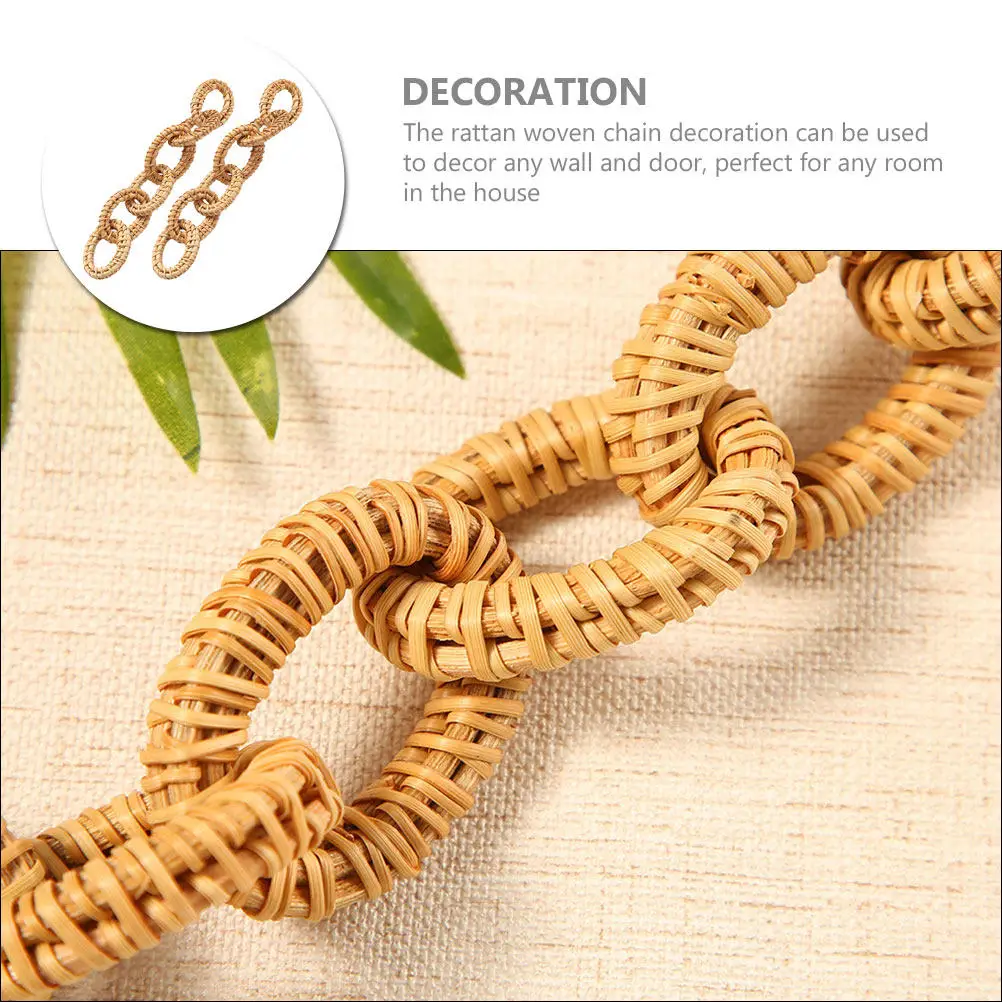 2Pcs Rattan Woven Chain Link Decor Charming Rustic Hanging Wall Art Decor for Home Office Apartment Wedding Decoration Aesthetic