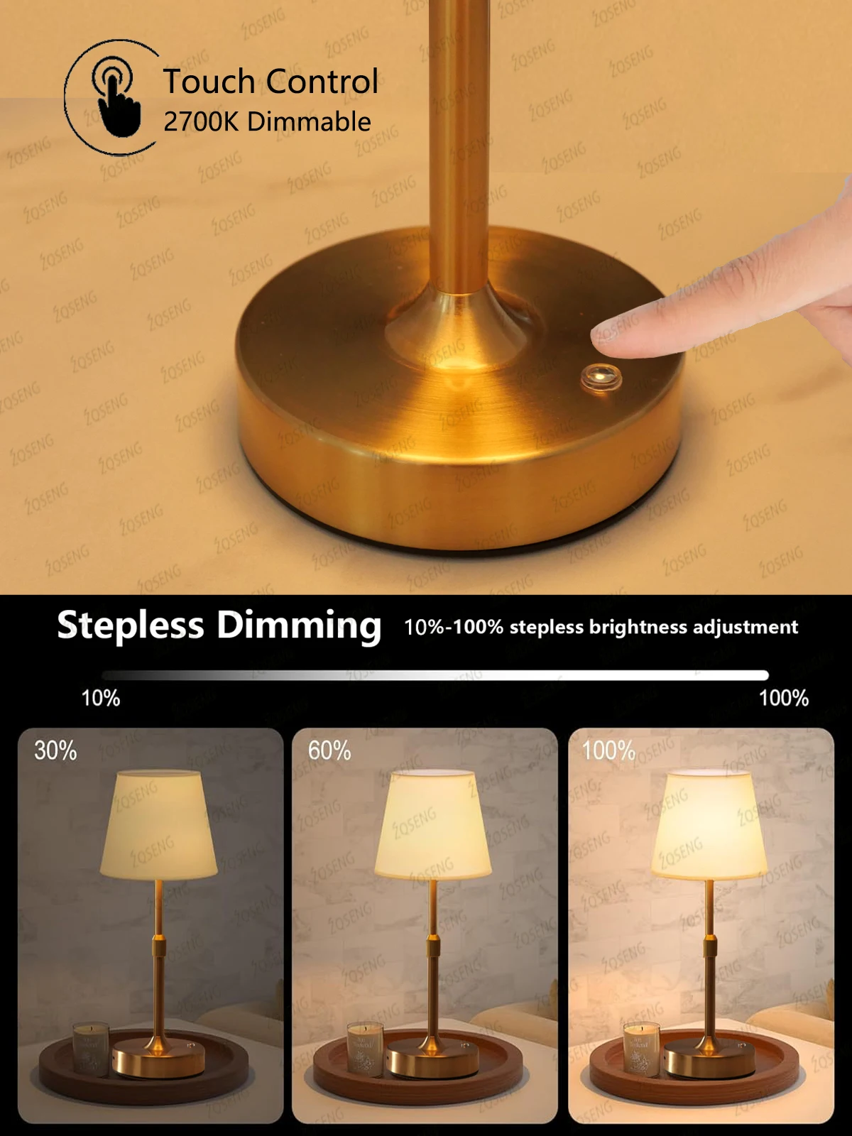 Metal table lamp with adjustable height PortableWirelessTouch Desktop Night Light  for Restaurant Hotel Bar Bedroom Readinglamp
