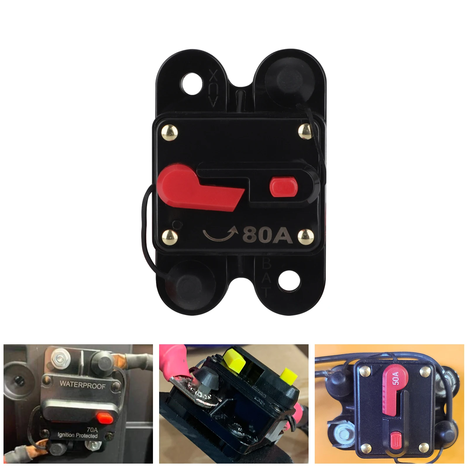 12V 24V Car Waterproof Circuit Breaker Boat Manual Power Protect for Audio System Fuse Manual Reset 50A 80A 100A 150A 200A